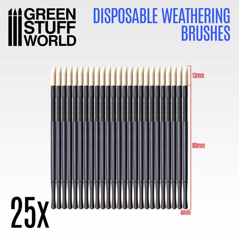 Green Stuff World 25x Disposable Weathering Brushes available at Northumbrian Tin Soldier