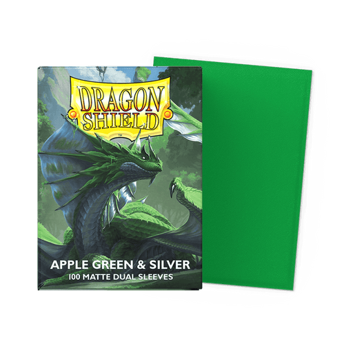 Arcane Tinmen Dragon Shield Matte Dual - Apple Green and Silver (100 Sleeves) available at Northumbrian Tin Soldier