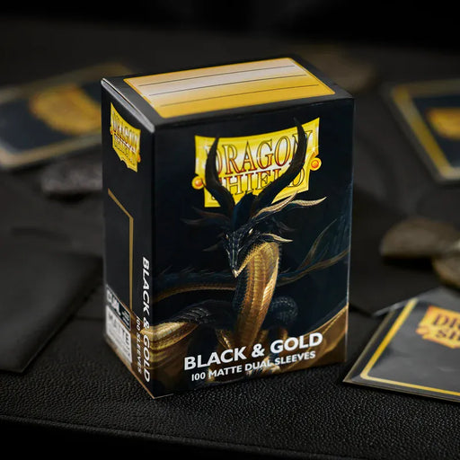 Arcane Tinmen Dragon Shield Matte Dual - Black & Gold (100 Sleeves) available at Northumbrian Tin Soldier