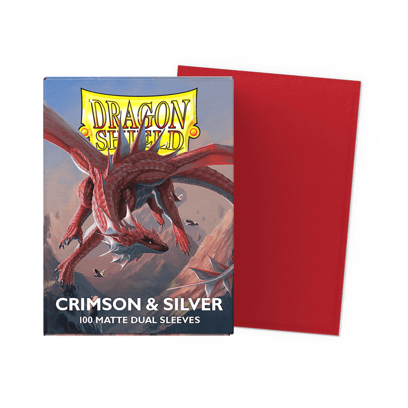 Arcane Tinmen Dragon Shield Matte Dual - Crimson and Silver (100 Sleeves) available at Northumbrian Tin Soldier