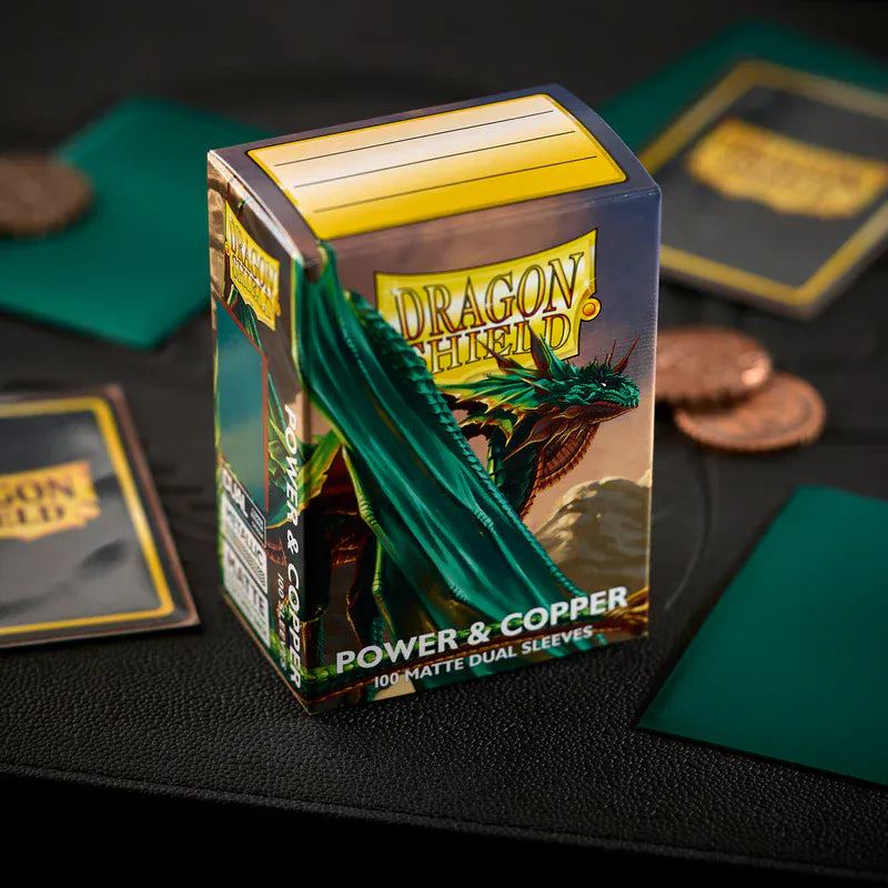 Arcane Tinmen Dragon Shield Matte Dual - Power & Copper (100 Sleeves) available at Northumbrian Tin Soldier