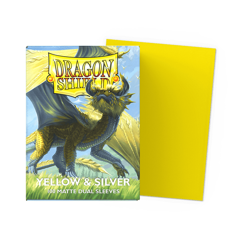 Arcane Tinmen Dragon Shield Matte Dual - Yellow and Silver (100 Sleeves) available at Northumbrian Tin Soldier