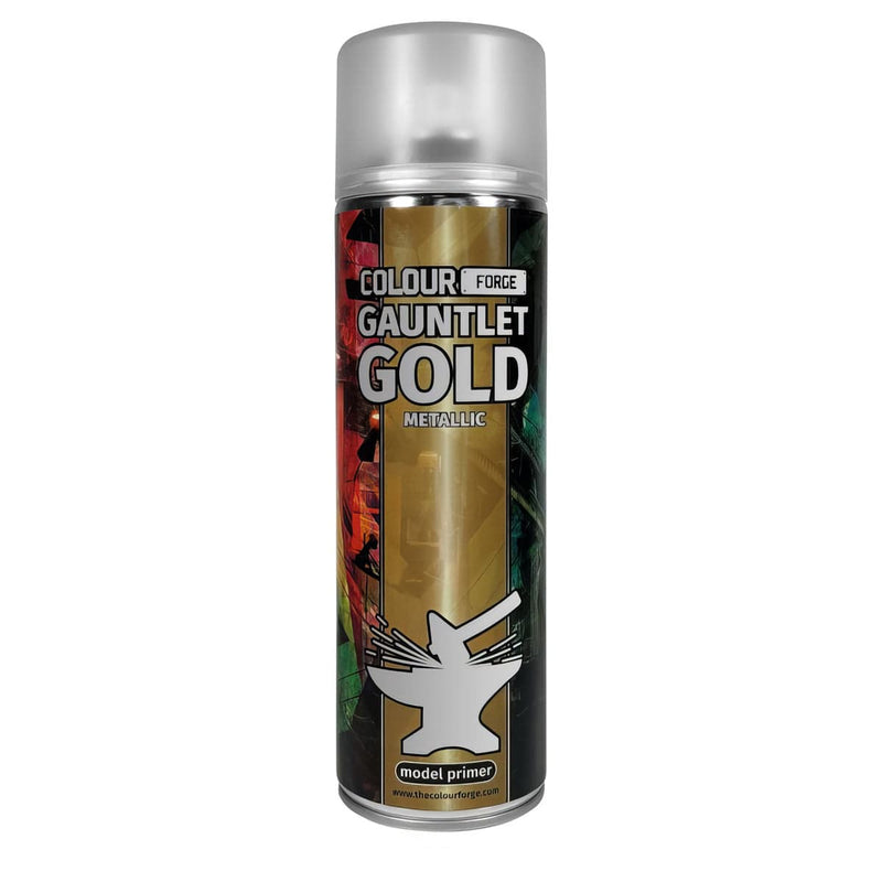 Colour Forge Colour Forge: Gauntlet Gold Spray (500ml) available at Northumbrian Tin Soldier