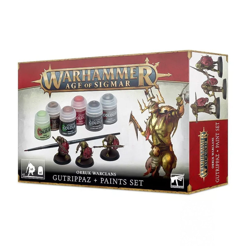 Games Workshop Age Of Sigmar: Orruk Warclans Gutrippaz + Paints Set available at Northumbrian Tin Soldier
