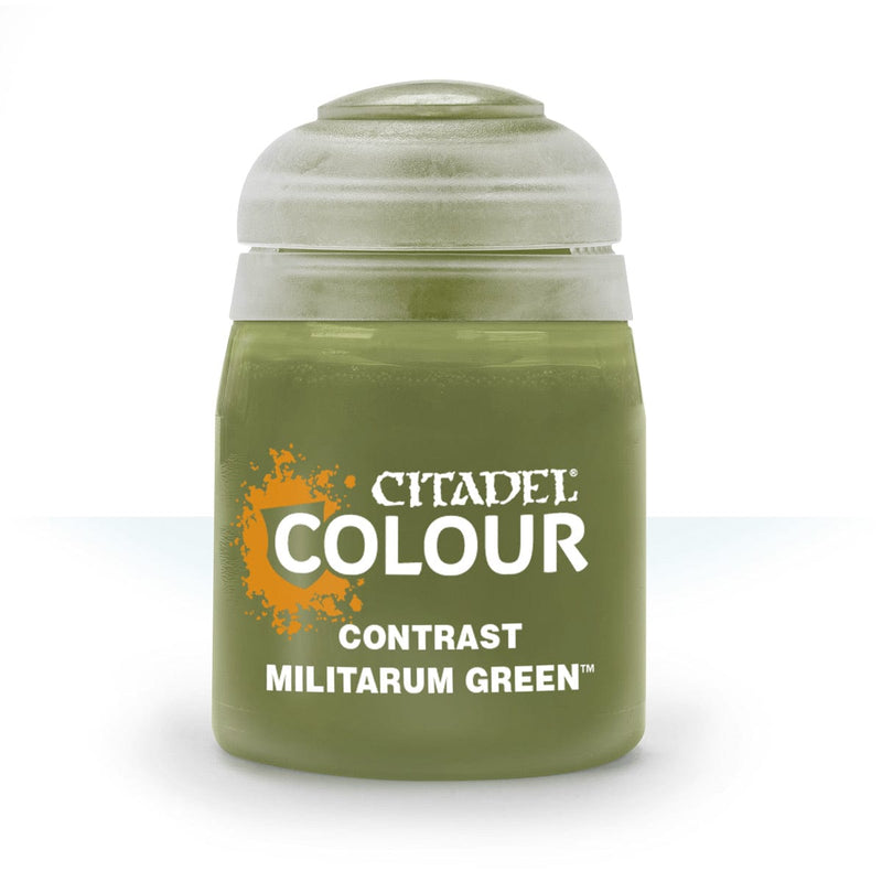 Games Workshop Contrast: Militarum Green available at Northumbrian Tin Soldier