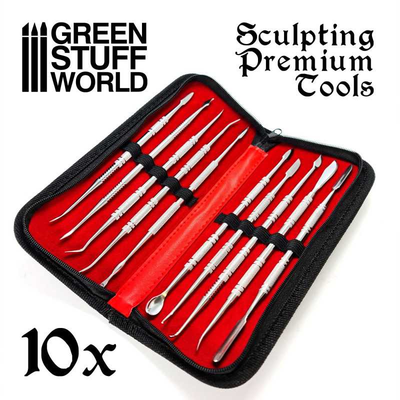 Green Stuff World 10x Professional Sculpting Tools with case available at Northumbrian Tin Soldier