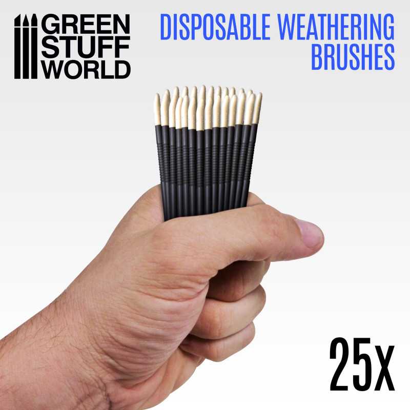 Green Stuff World 25x Disposable Weathering Brushes available at Northumbrian Tin Soldier