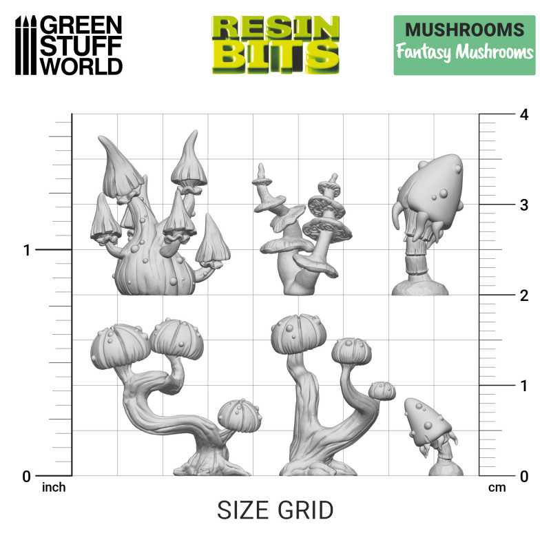 Green Stuff World 3D printed set - Fantasy Mushrooms available at Northumbrian Tin Soldier