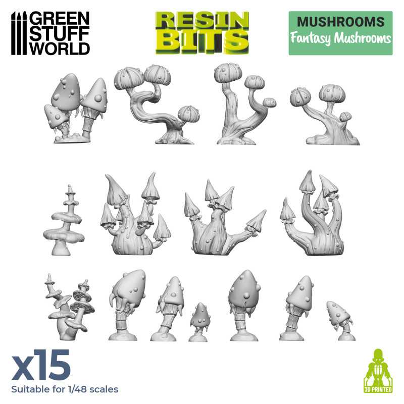 Green Stuff World 3D printed set - Fantasy Mushrooms available at Northumbrian Tin Soldier