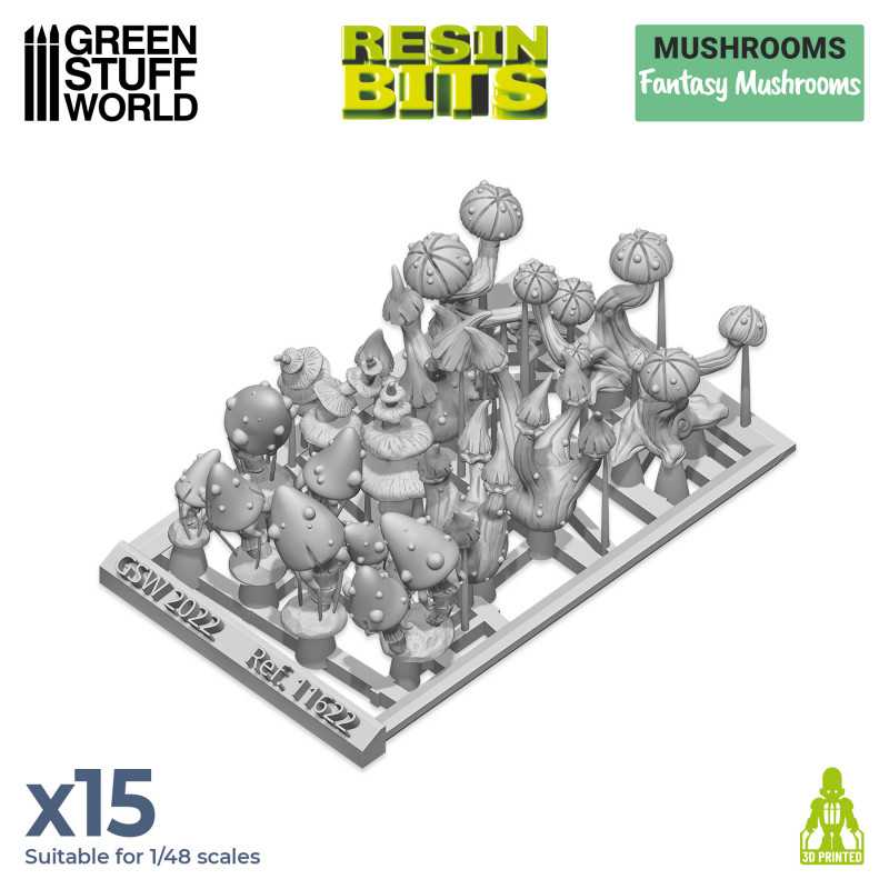 Green Stuff World 3D printed set - Fantasy Mushrooms available at Northumbrian Tin Soldier