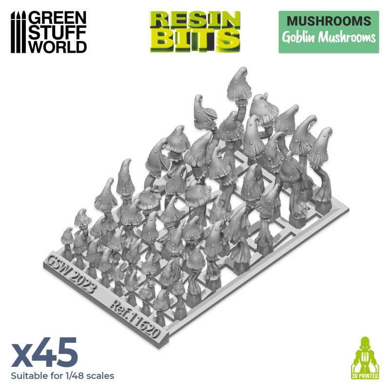Green Stuff World 3D printed set - Goblin Mushrooms available at Northumbrian Tin Soldier