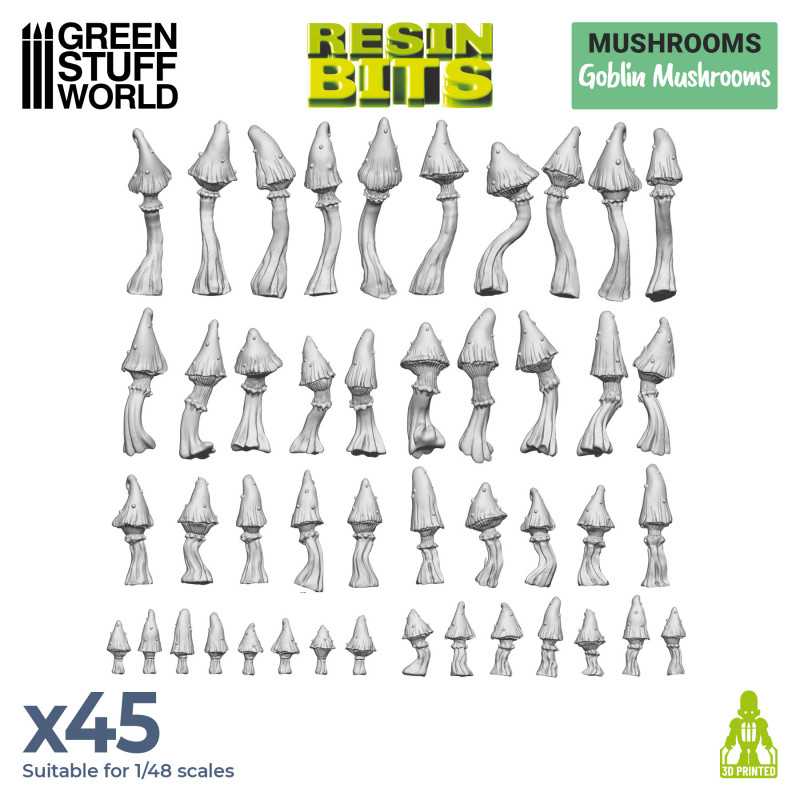 Green Stuff World 3D printed set - Goblin Mushrooms available at Northumbrian Tin Soldier