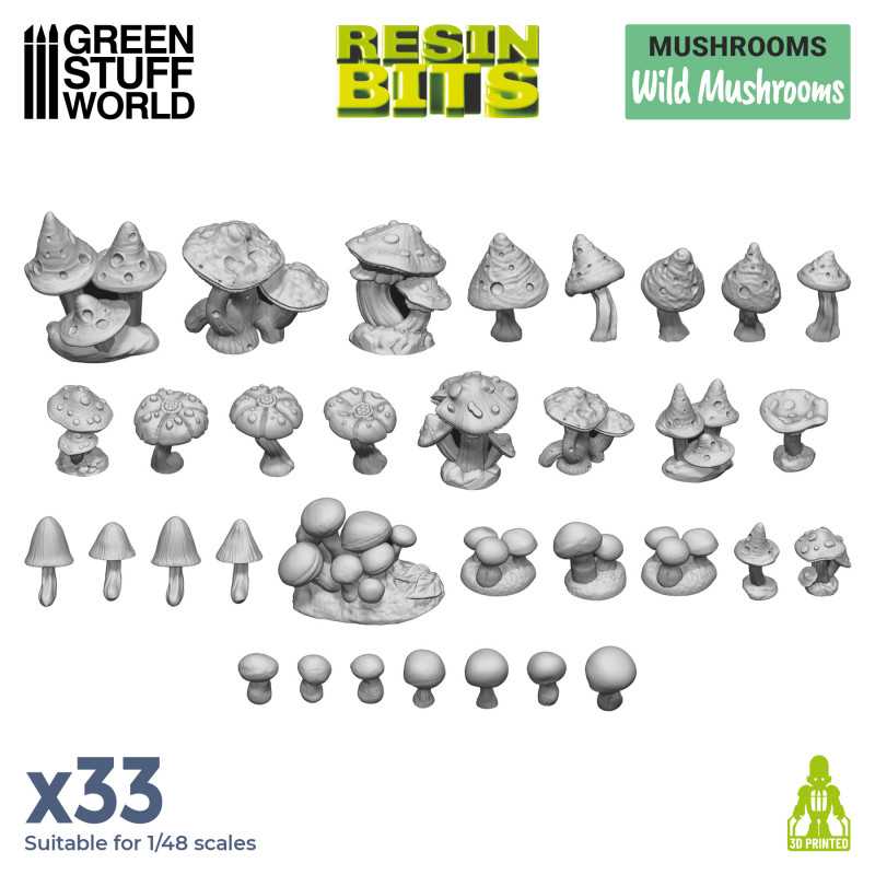 Green Stuff World 3D printed set - Wild Mushrooms available at Northumbrian Tin Soldier
