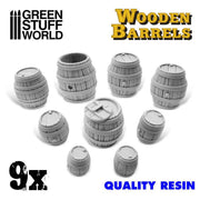 Green Stuff World 9x Resin Wooden Barrels available at Northumbrian Tin Soldier