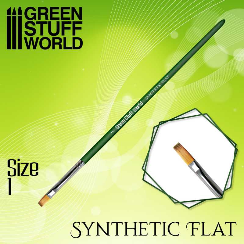 Green Stuff World GREEN SERIES Flat Synthetic Brush Size 1 available at Northumbrian Tin Soldier