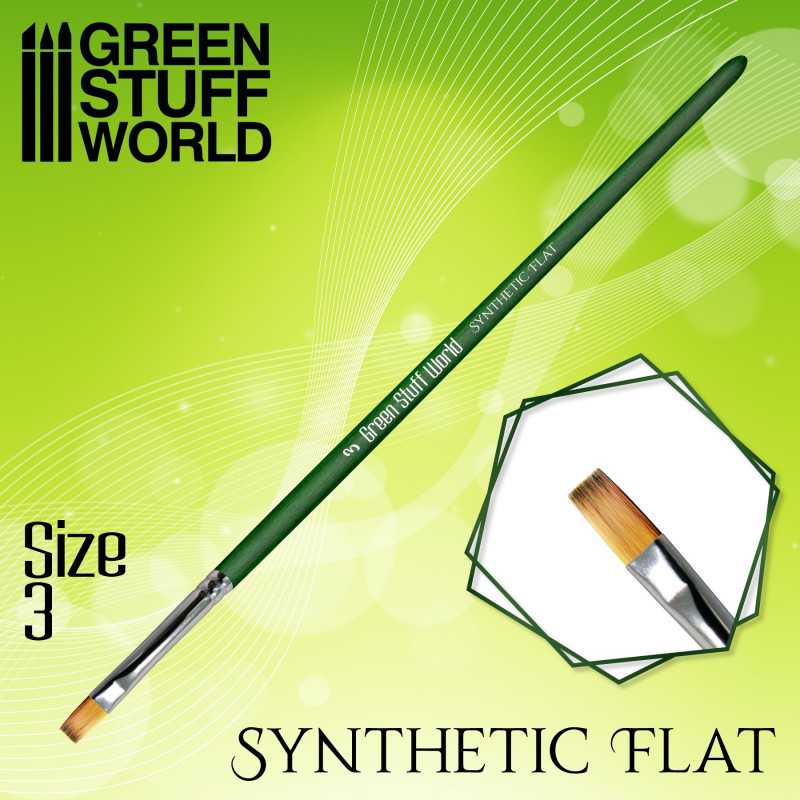 Green Stuff World GREEN SERIES Flat Synthetic Brush Size 3 available at Northumbrian Tin Soldier