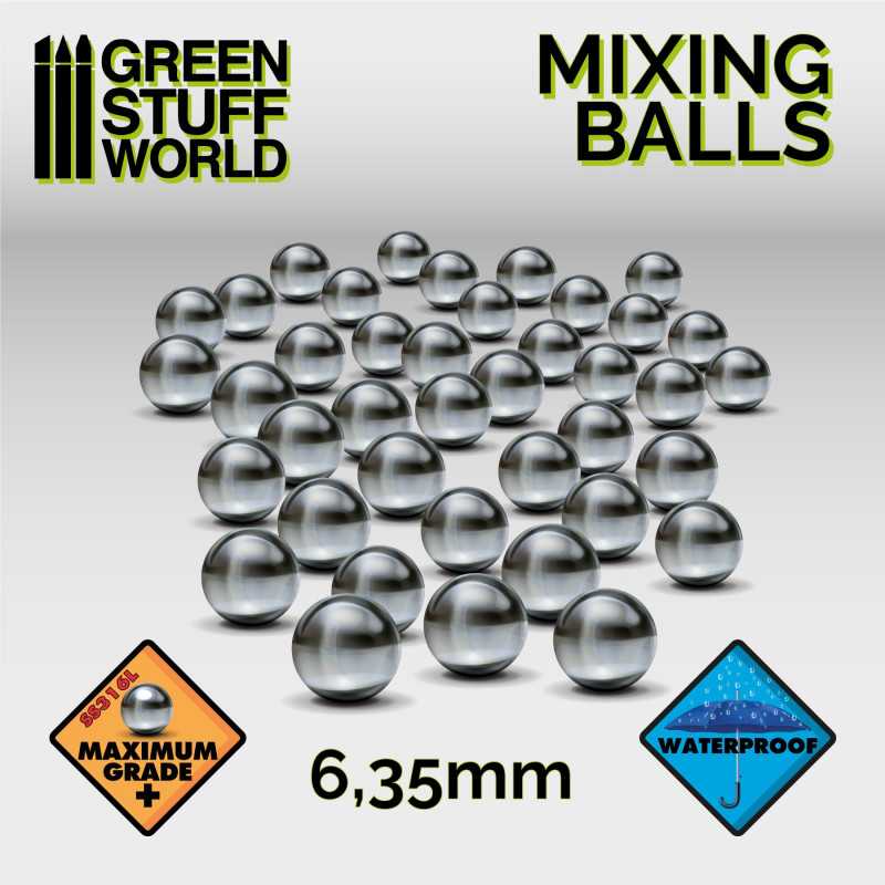 Green Stuff World Mixing Paint Steel Bearing Balls in 6.35mm available at Northumbrian Tin Soldier