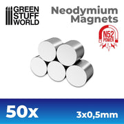 Green Stuff World Neodymium Magnets 3x0'5mm - 50 units (N52) available at Northumbrian Tin Soldier