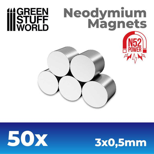 Green Stuff World Neodymium Magnets 3x0'5mm - 50 units (N52) available at Northumbrian Tin Soldier
