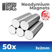 Green Stuff World Neodymium Magnets 3x2mm - 50 units (N52) available at Northumbrian Tin Soldier