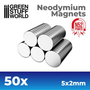 Green Stuff World Neodymium Magnets 5x2mm - 50 units (N52) available at Northumbrian Tin Soldier