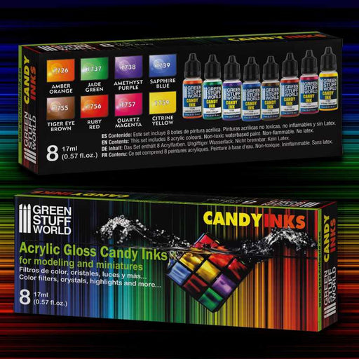 Green Stuff World Set x8 Acrylic Candy Ink Paints available at Northumbrian Tin Soldier
