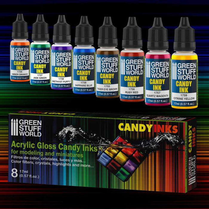 Green Stuff World Set x8 Acrylic Candy Ink Paints available at Northumbrian Tin Soldier