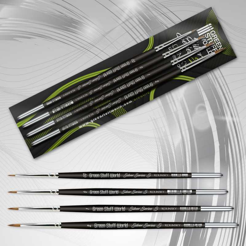 Green Stuff World SILVER SERIES Kolinsky Brush Set available at Northumbrian Tin Soldier