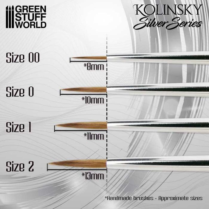 Green Stuff World SILVER SERIES Kolinsky Brush - Size 2 available at Northumbrian Tin Soldier
