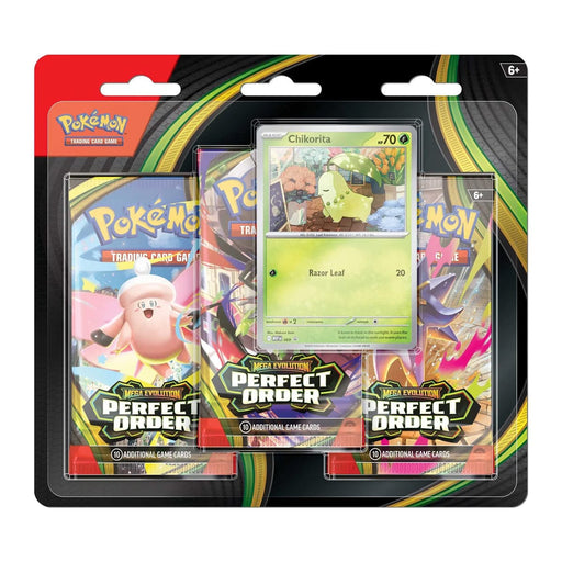 The Pokémon Company Pokémon - Mega Evolution: Perfect Order - 3 Pack Blister - Chikorita available at Northumbrian Tin Soldier