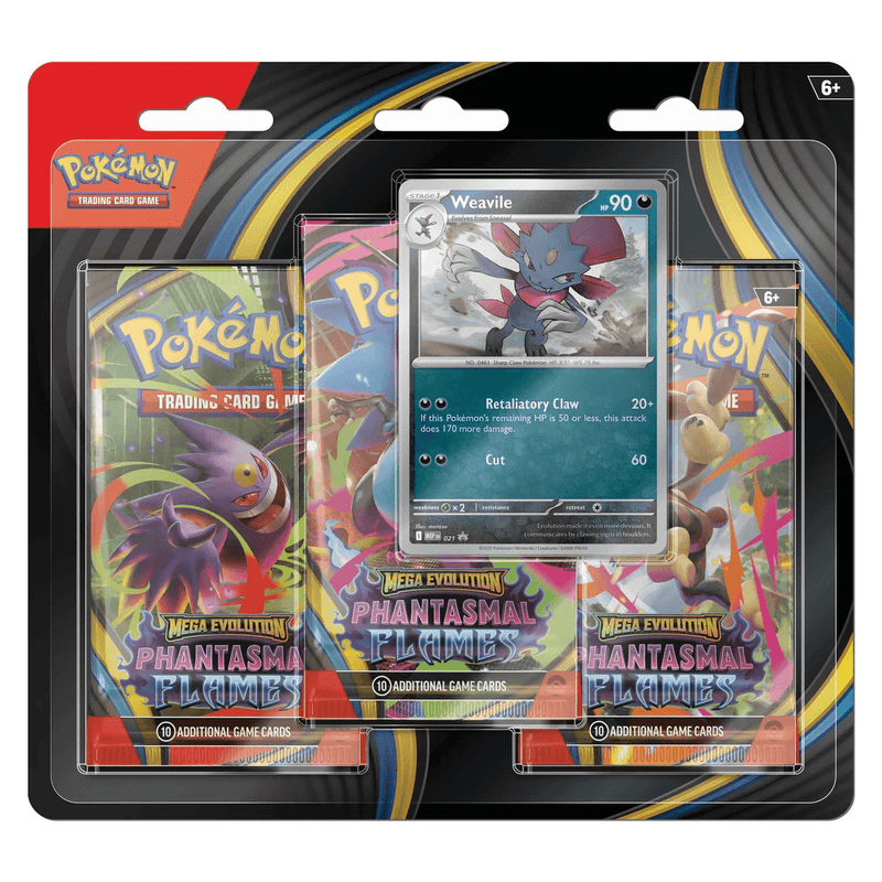 The Pokémon Company Pokémon - Mega Evolution : Phantasmal Flames - 3 Pack Blister - Weavile available at Northumbrian Tin Soldier