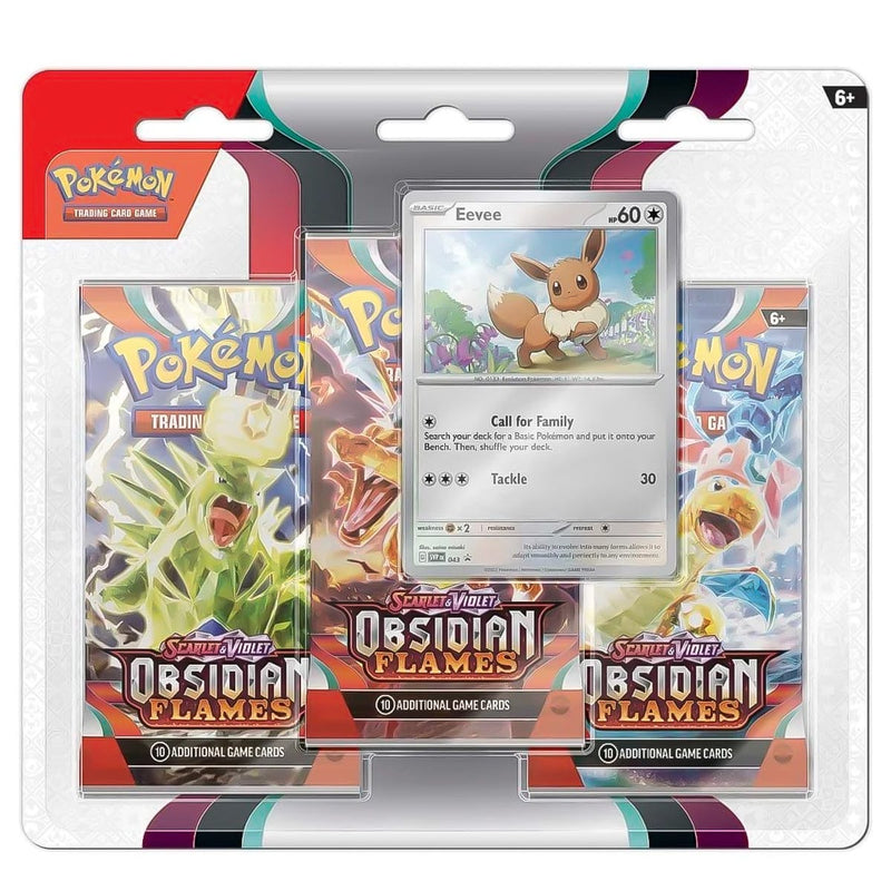 The Pokémon Company Pokémon - Scarlet and Violet Obsidian Flames  - 3 Pack Blister - Eevee available at Northumbrian Tin Soldier