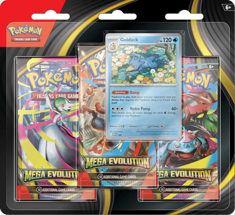 The Pokémon Company Pokémon - Scarlet & Violet - Mega Evolution - 3 Pack Blister - Golduck available at Northumbrian Tin Soldier