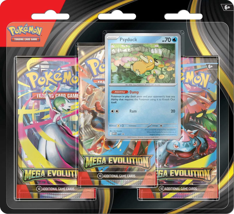 The Pokémon Company Pokémon - Scarlet & Violet - Mega Evolution - 3 Pack Blister - Psyduck available at Northumbrian Tin Soldier