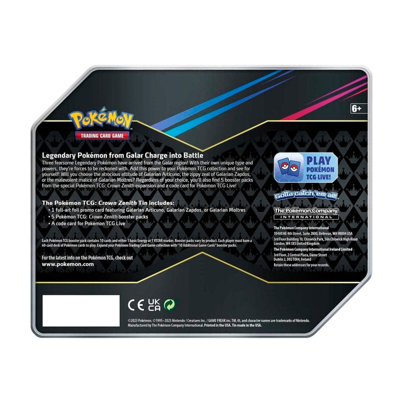 The Pokémon Company Pokémon : Sword & Shield –  Crown Zenith: Galarian Moltres Tin available at Northumbrian Tin Soldier